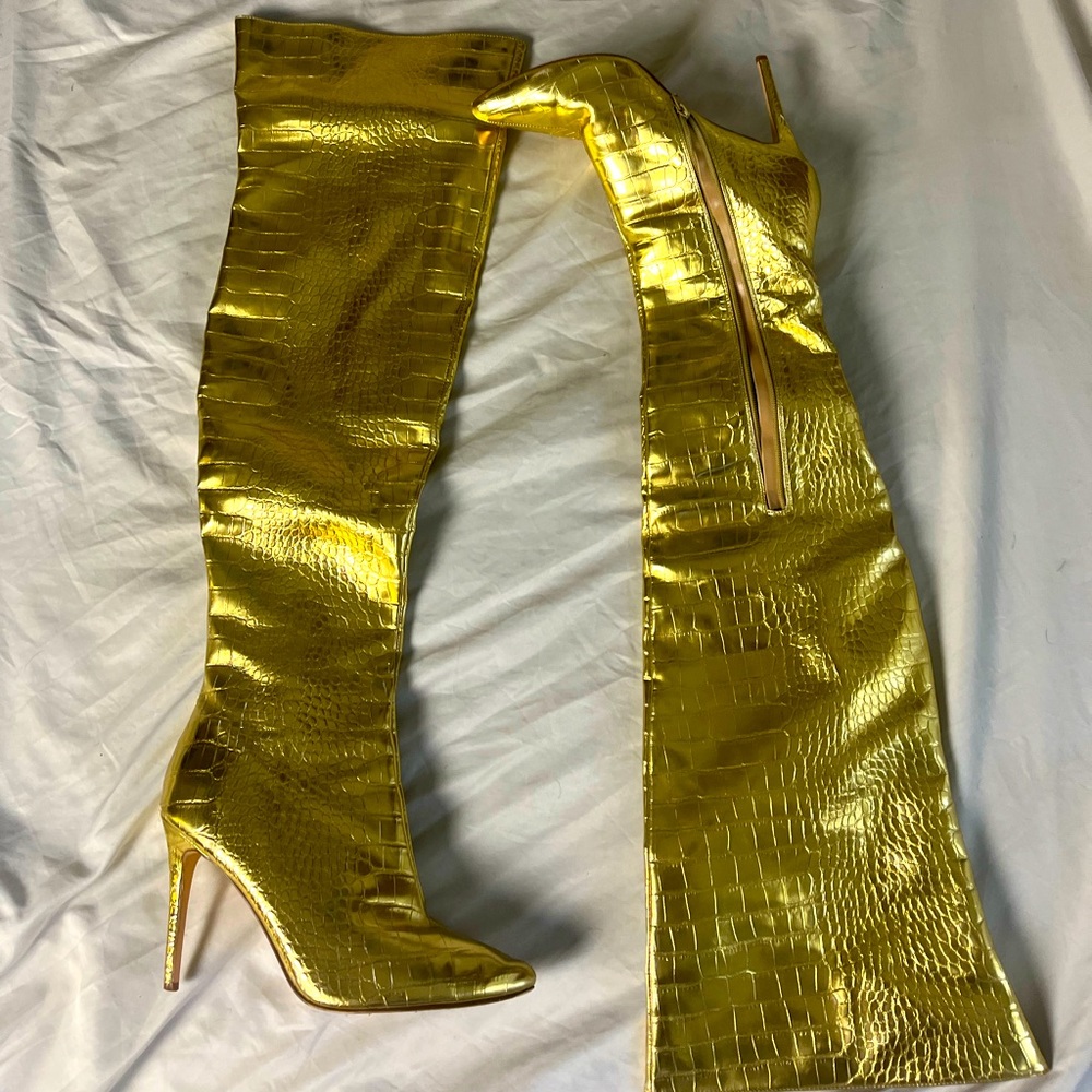 Metallic Gold High Over the Knee Boots